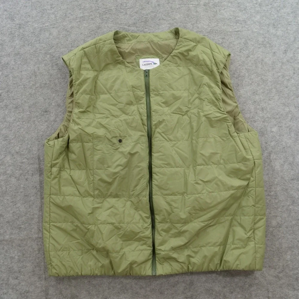Lacoste Vest Jacket Mens 2XL XXL Green Full Zip Quilted Sleeveless